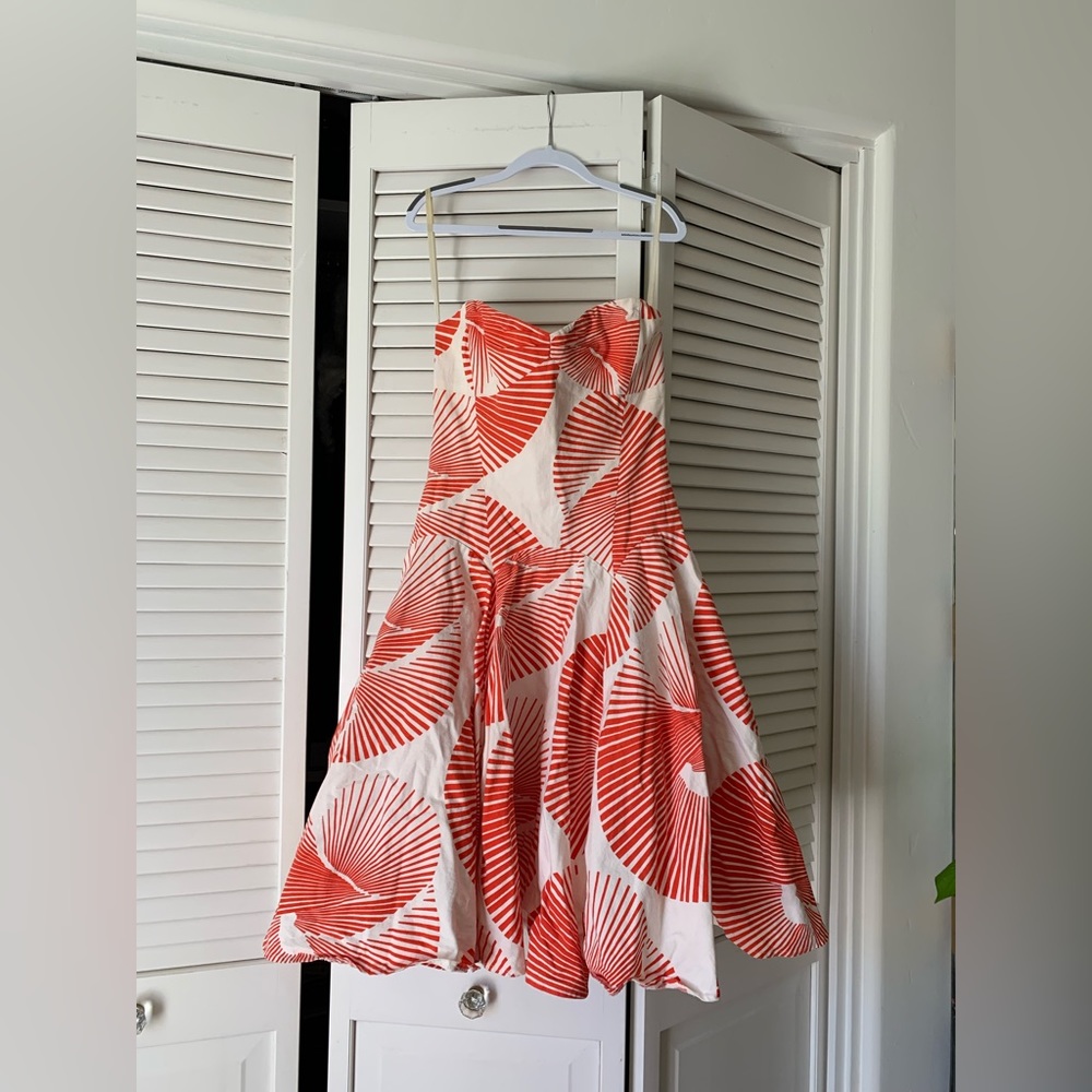 Diane Von Fursenburg strapless retro sweetheart dress in light cream and red